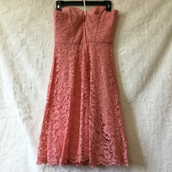 David's Bridal Strapless Coral Pink Lace Dress - Picture 9 of 15